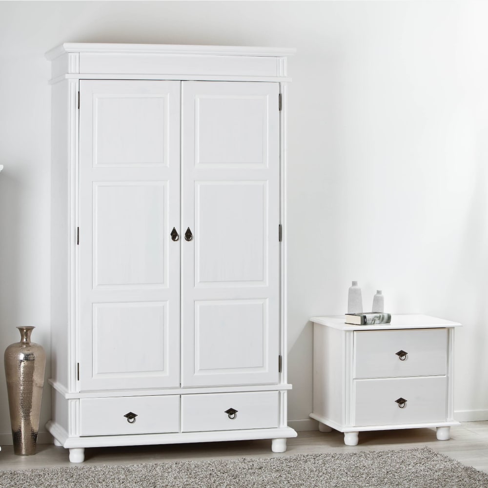 Armoire 2 portes 2 tiroirs en bois massif blanc - Maisons du Monde