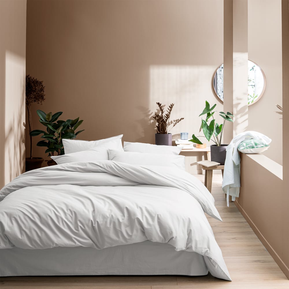 Parure de lit en coton lavé taies volant Blanc 260x240+2x65x65cm