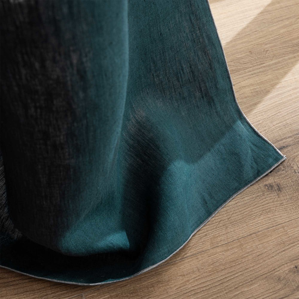 Rideau à œillets en pur lin lavé Vert paon 150x260cm - Maisons du Monde