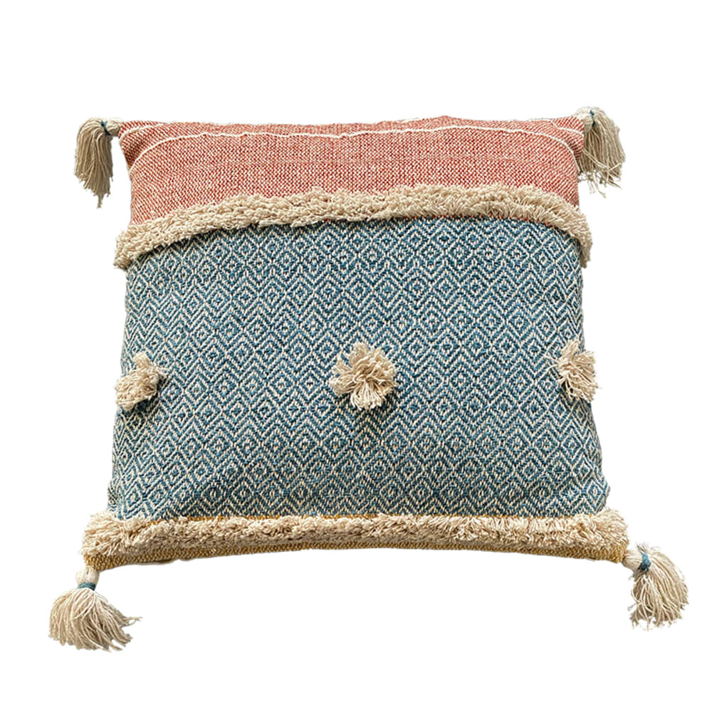 Funda de cojín de algodón azul 45x45cm