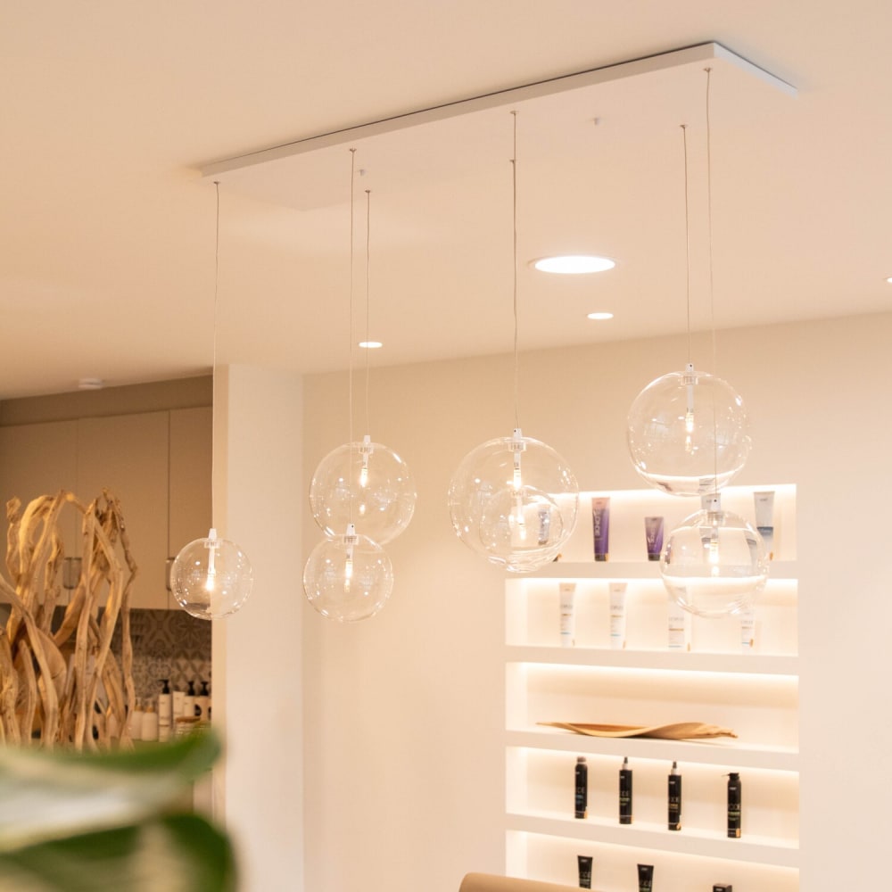 Lampe suspendue, blanc, métal et verre, hauteur 120 cm — vue 4