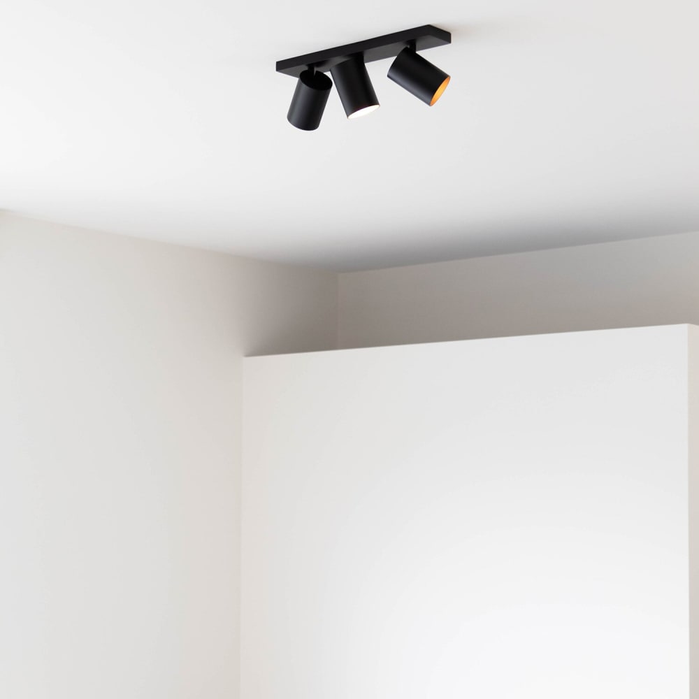 Plafonnière avec 3 projecteurs à hauteur noire 12 cm en métal - Maisons du Monde