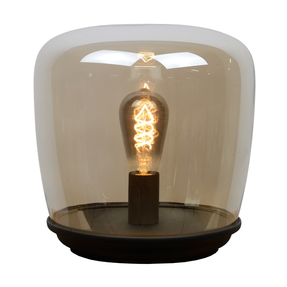 Lampe de table, métal & verre fumé, hauteur 30 cm