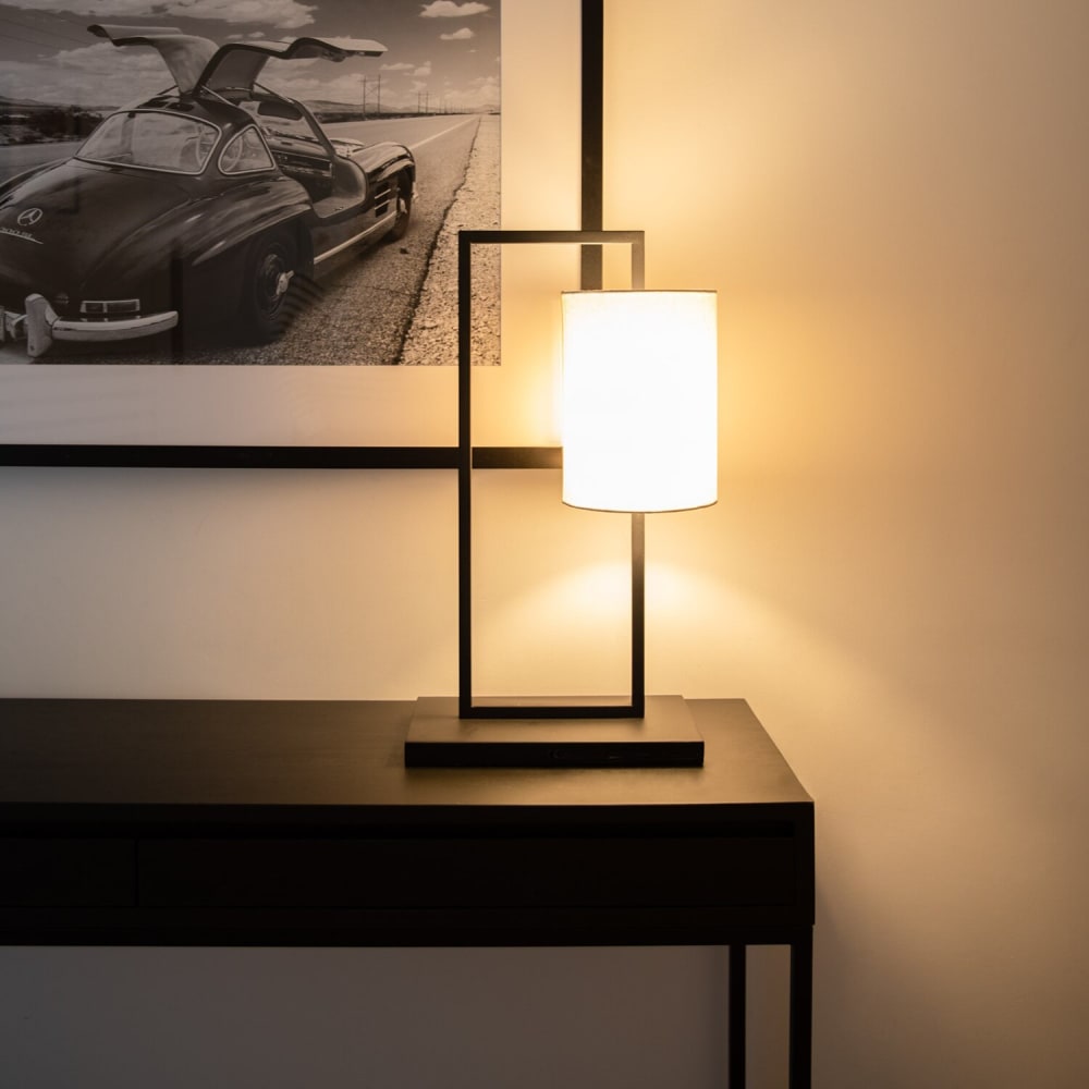Lampe de table en noir et en surhmonge blanche h61cm en métal — vue 3