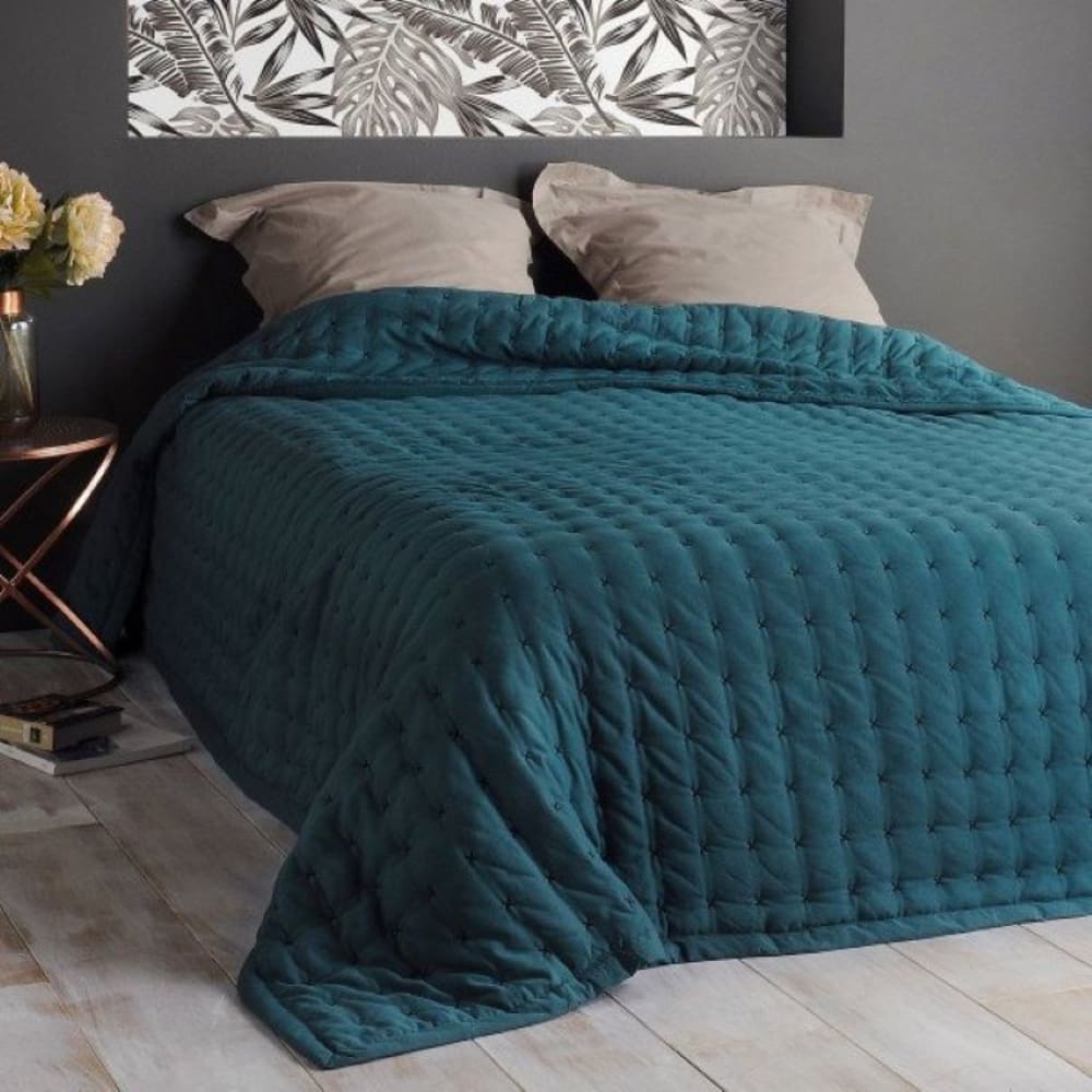 Dessus de lit polyester bleu canard 230x250cm