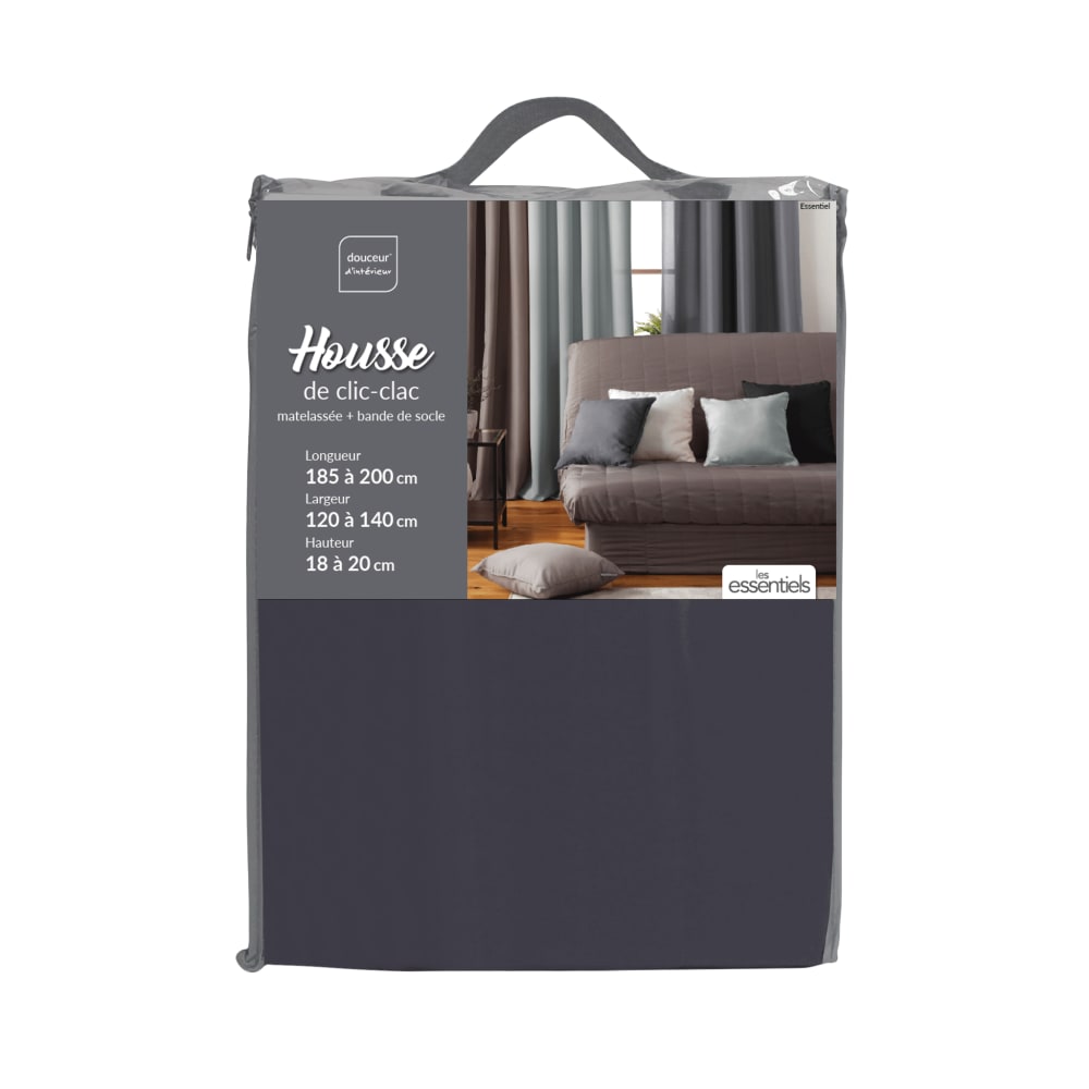 Housse clic-clac matelassée dos polyester anthracite 140x200 cm - Maisons du Monde