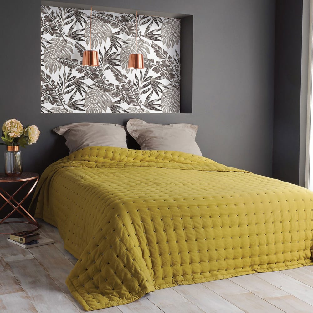 Linder Jeté de lit matelassé et uni polyester vert clair 230x250 cm style contemporain - Pes - Polyester