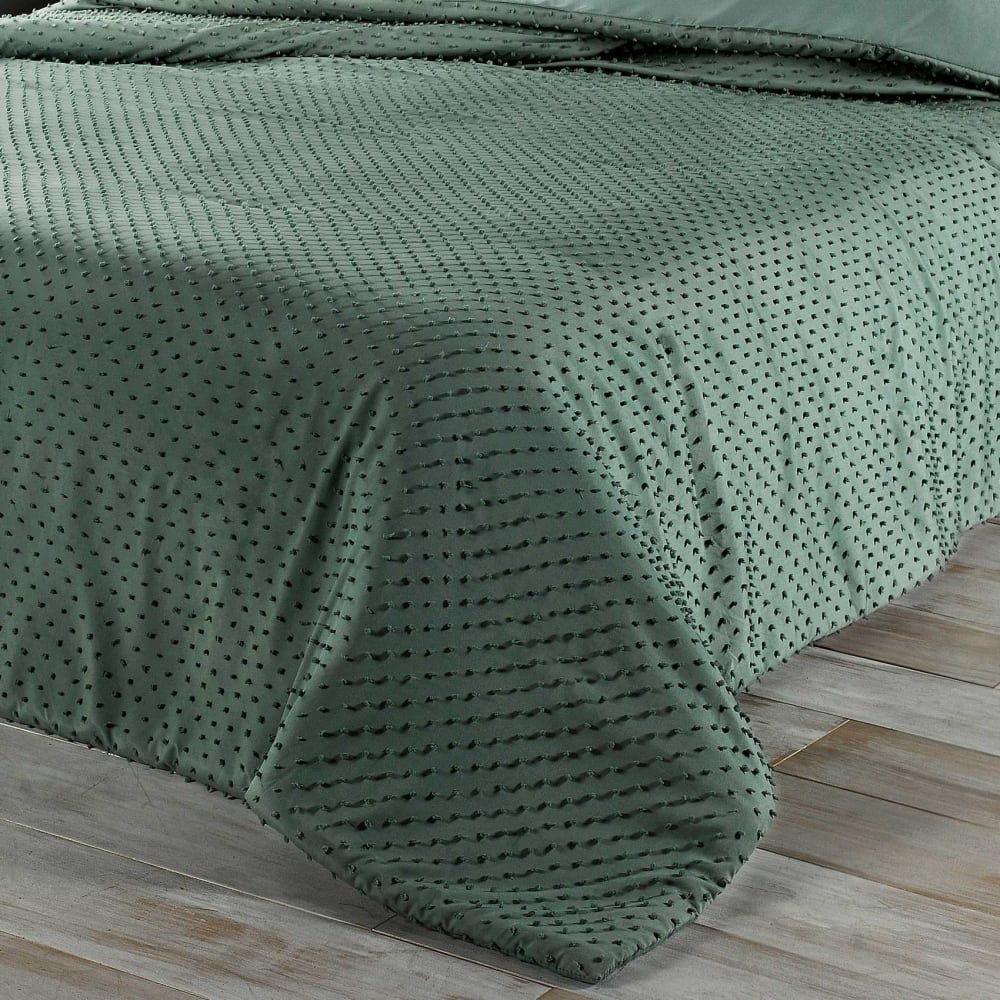 Jeté de lit à petits pompons polyester vert 230x250 cm - Maisons du Monde