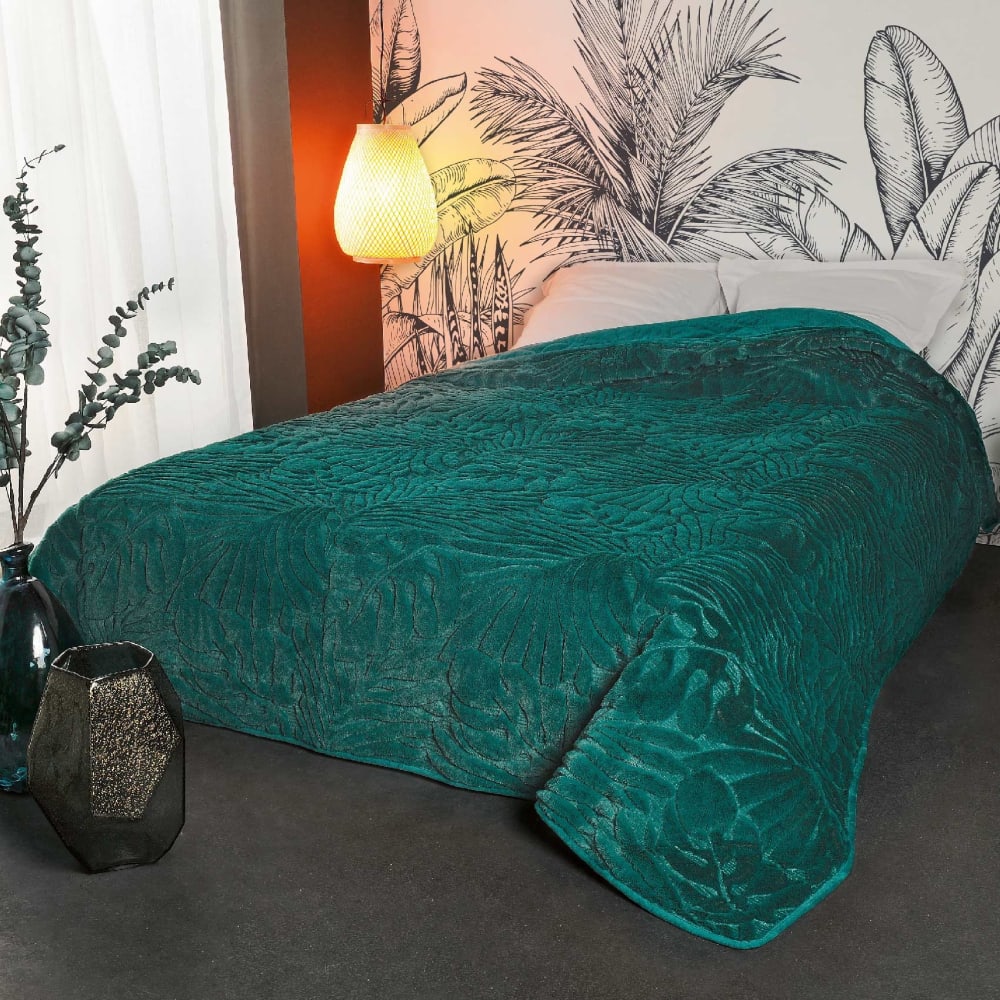 Linder Jeté de lit aux surpiqures reliefées polyester vert 150x150 cm style contemporain - Pes - Polyester