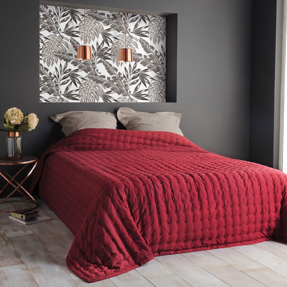 Jeté de lit matelassé et uni polyester rouge 250x260 cm