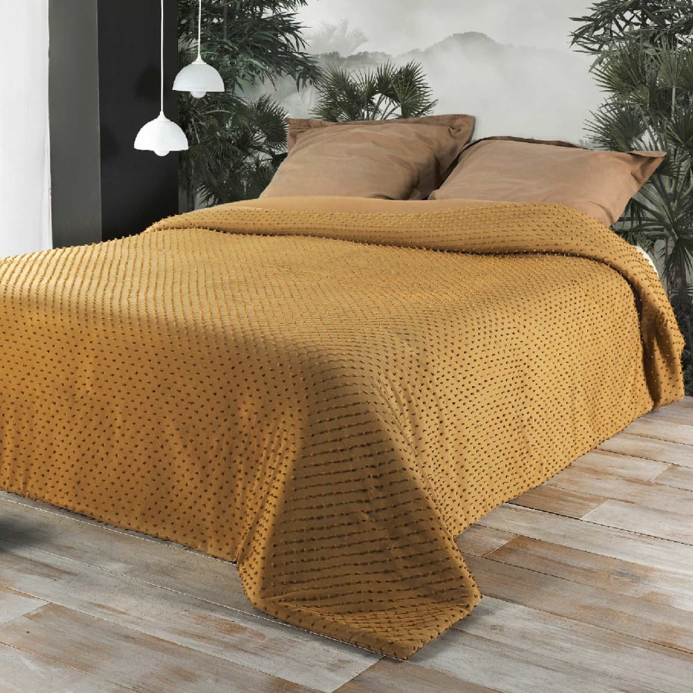 Jeté de lit à petits pompons polyester cuivre 250x260 cm