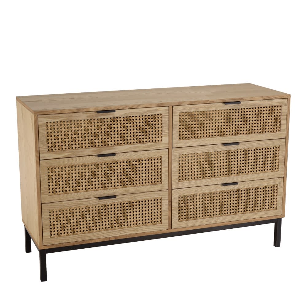 Commode 6 tiroirs cannage - pieds