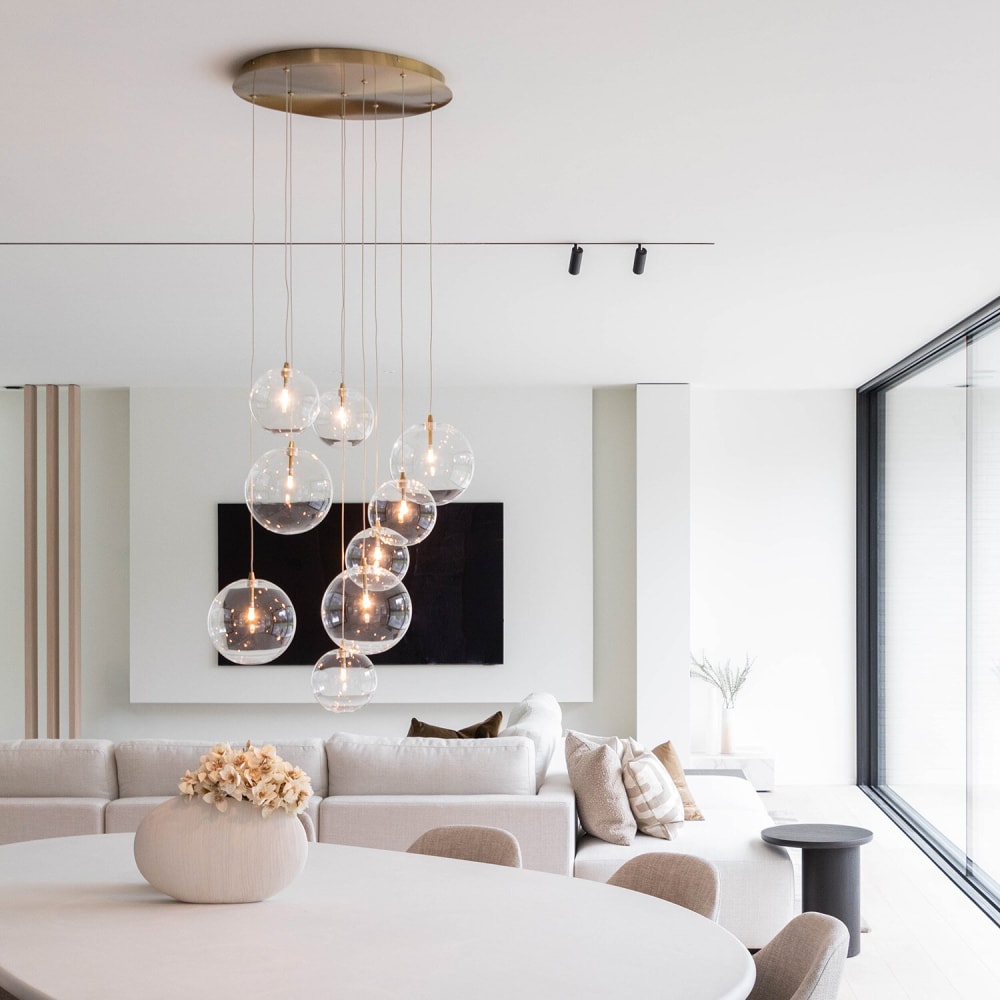 Verre transparente de lampe suspendue et en hauteur métallique 180 cm — vue 3