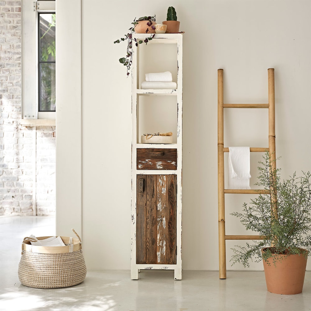 BERAH GETAH Badezimmersäule aus massiver recycelter Kiefer style modern Weiß Holz