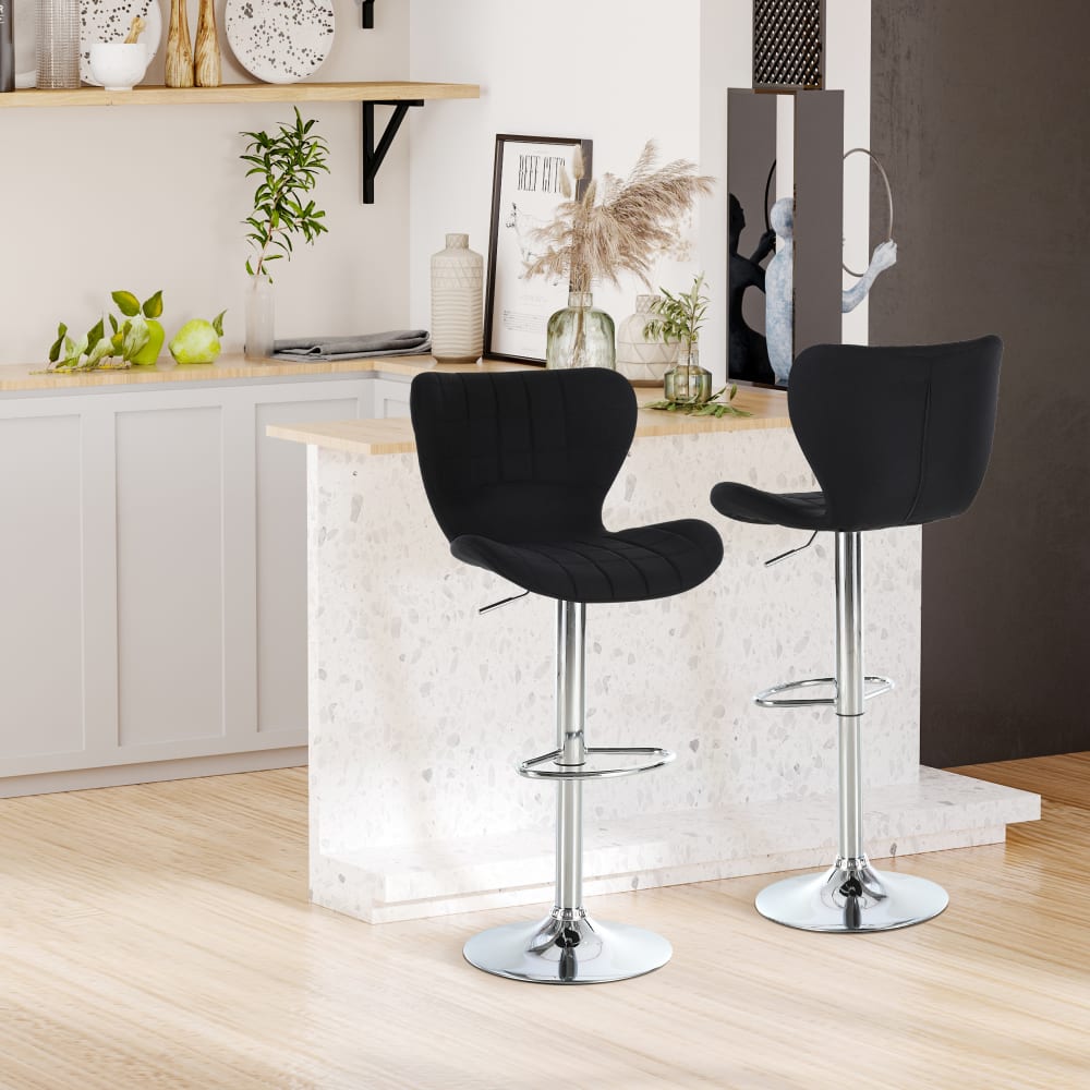 Lot de 2 tabourets de bar style contemporain réglable pivotant noir