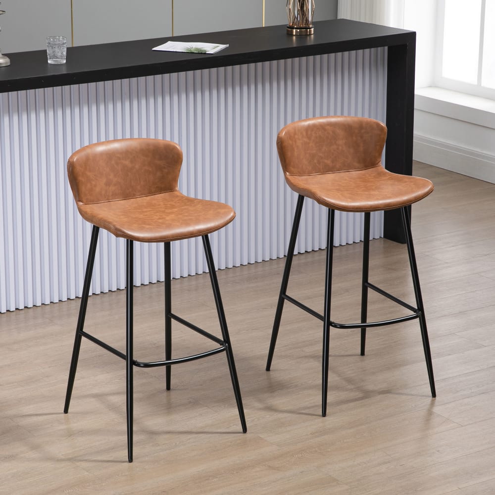 Lot de 2 tabourets de bar design vintage - repose-pied - noir marron