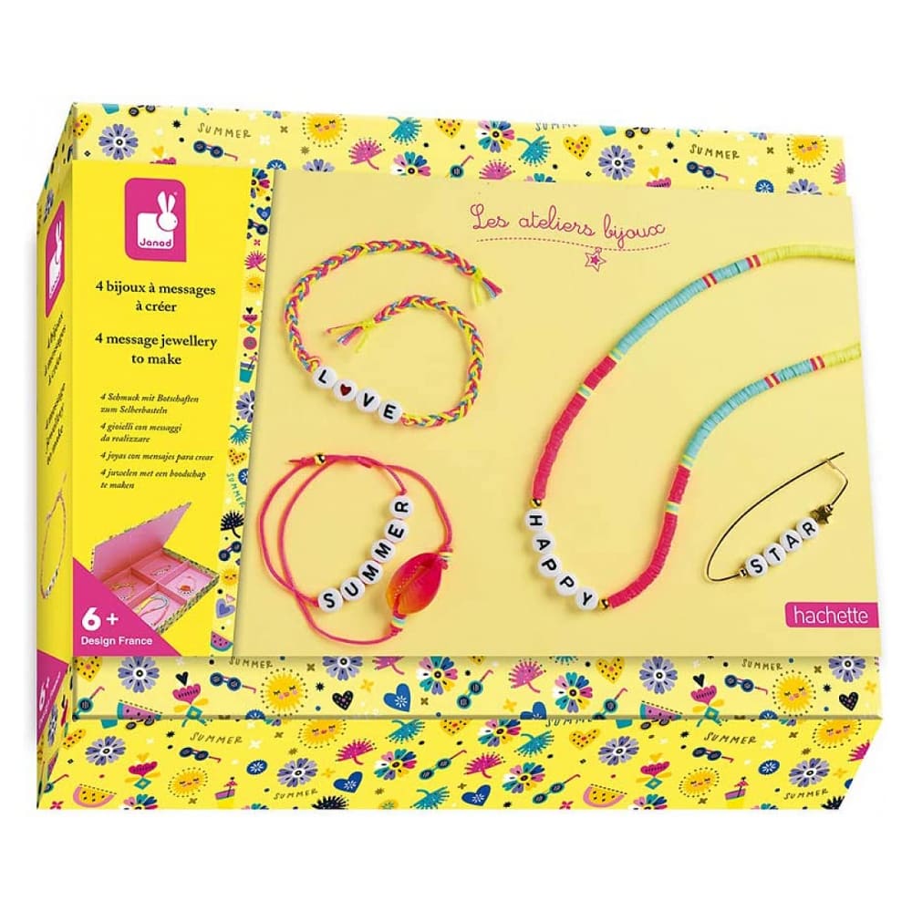 Janod 4 personalisierte Schmuckstücke mit Botschaften zum Basteln style modern GELB BAUMWOLLE Kinder