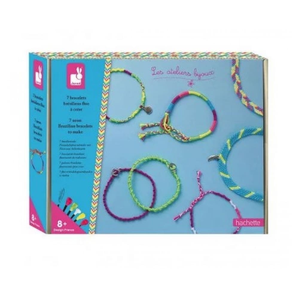 Janod 7 Bracelets Bresiliens Fluo a creer style contemporain Bleu Coton - 19x15x3cm