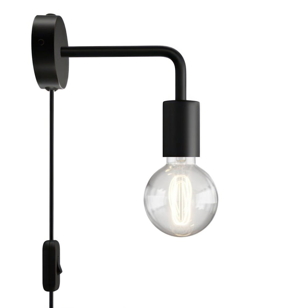 Creative Cables Wandleuchte mit Stecker und gebogenem Ausleger in Schwarz-Metall Schwarz Metall