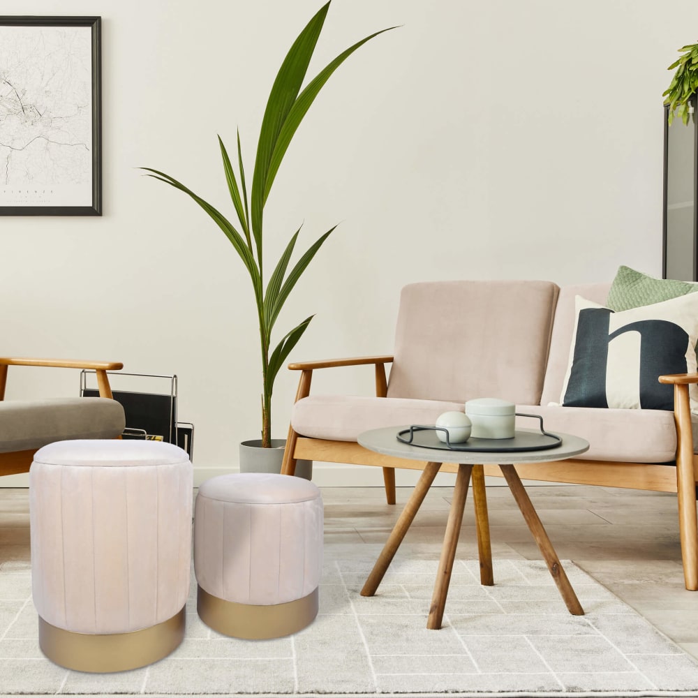 Lot de 2 repose-pieds coffre de rangement en velours beige - Maisons du Monde