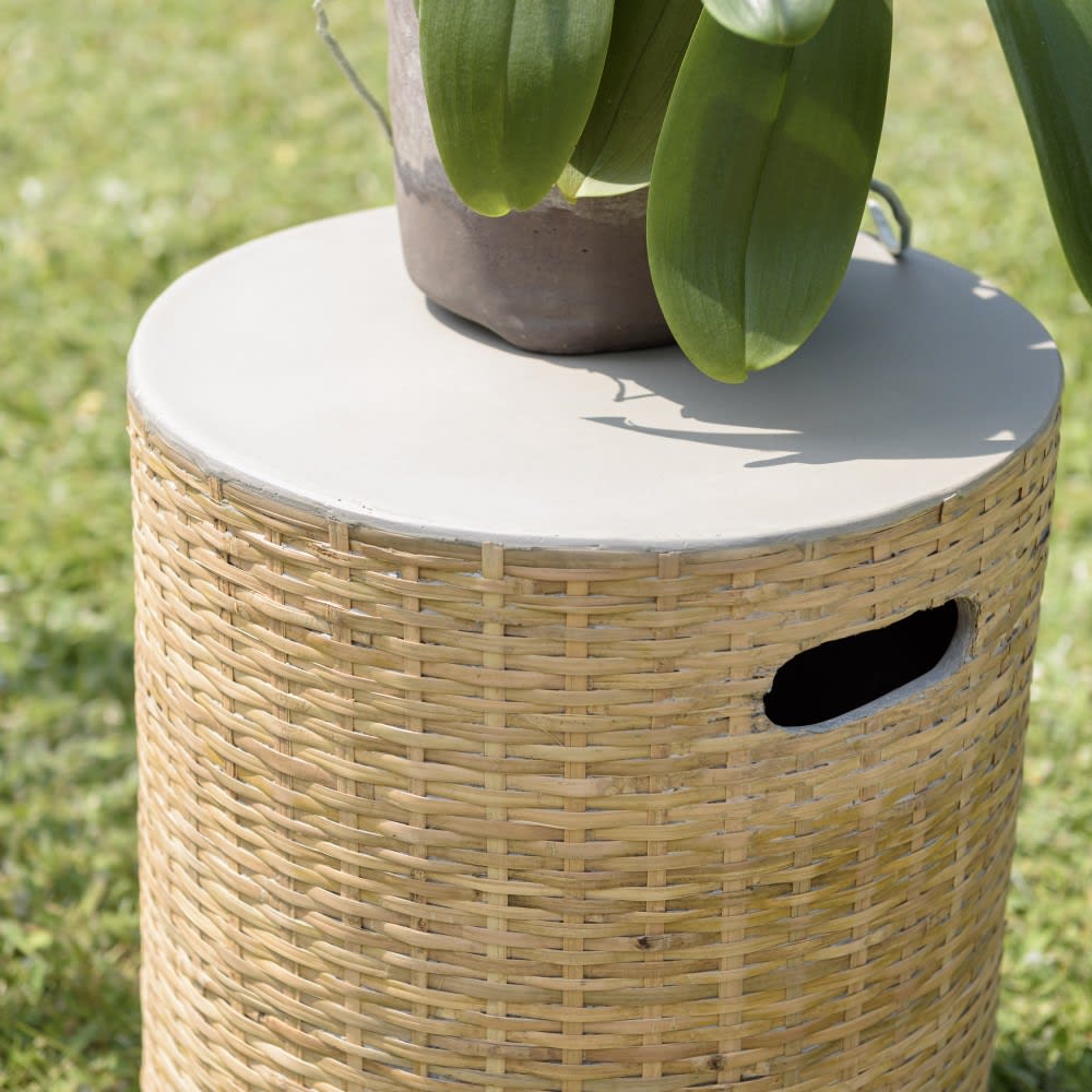 Table d'appoint ronde plateau en béton socle en bambou naturel