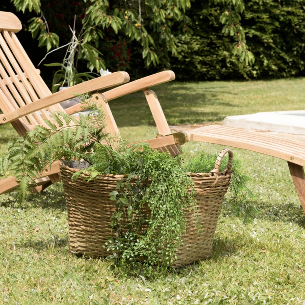 Pot de fleur ovale 60x53cm en bambou naturel avec anses