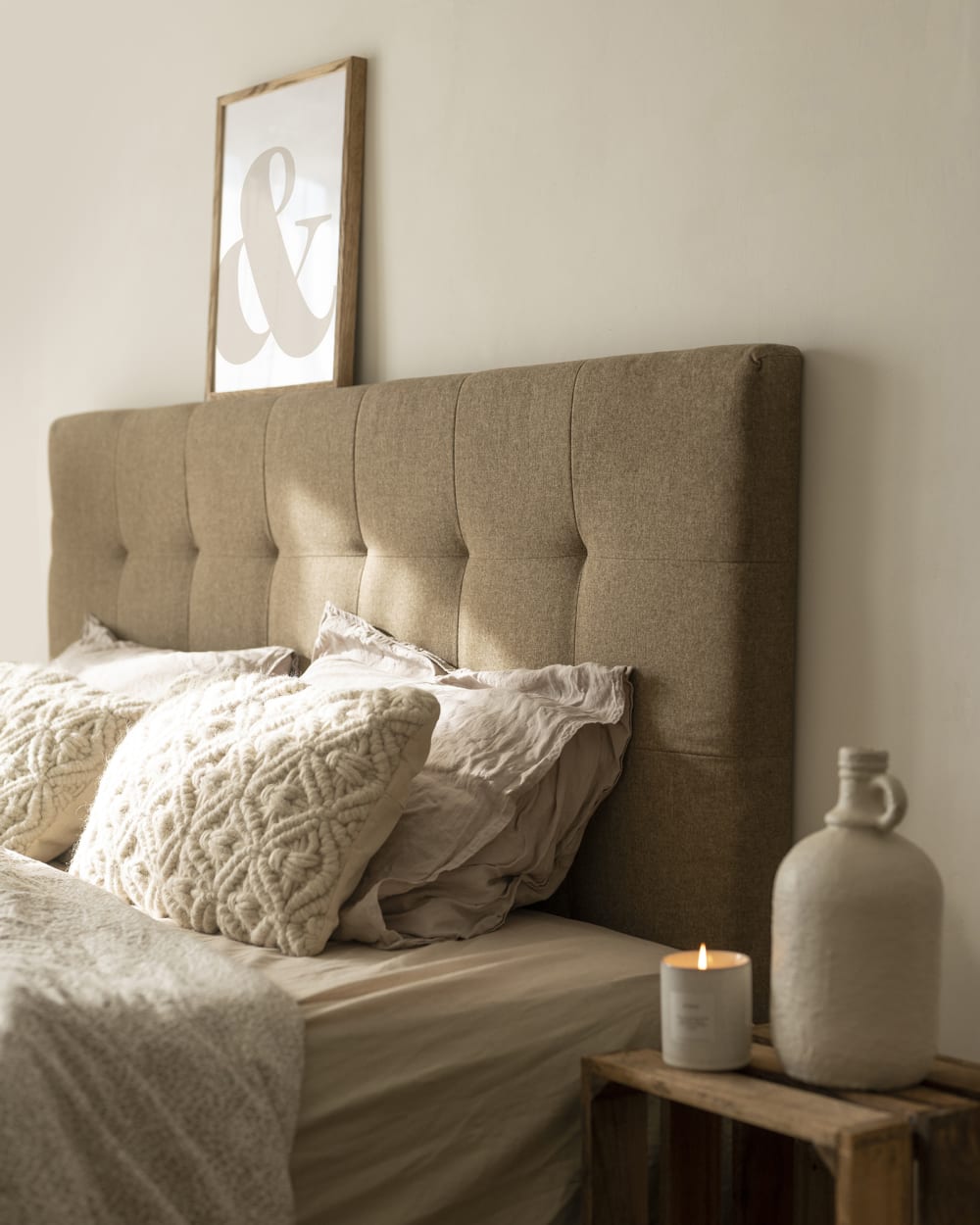 Cabecero tapizado de poliester con pliegues en color marrón 90x80cm - Maisons du Monde