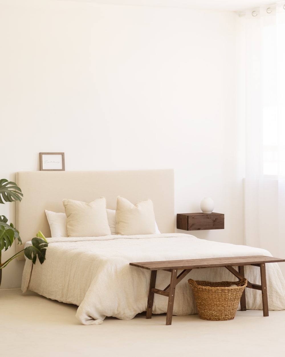 Cabecero tapizado de algodón en color beige de 160x80cm - Maisons du Monde