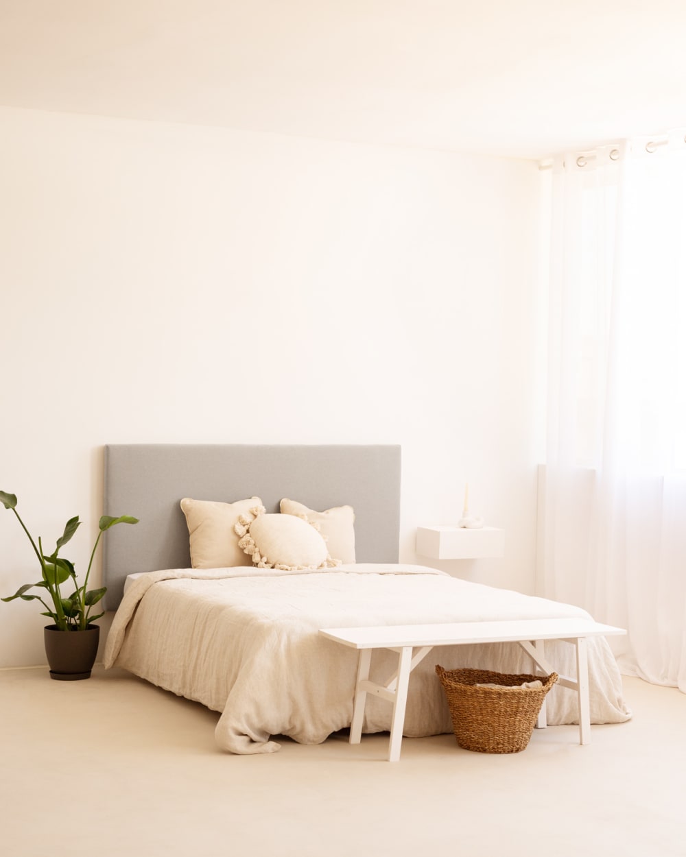 Cabecero tapizado de algodón en color gris de 200x80cm - Maisons du Monde