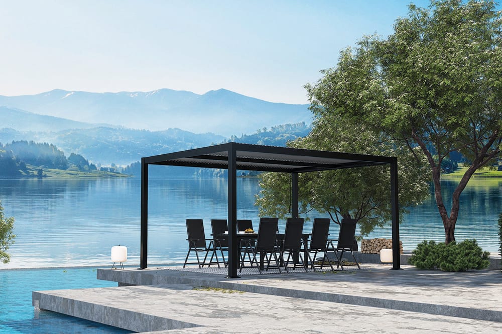 Concept Usine Pergola bioclimatique grise 3x4 m style contemporain - Aluminium