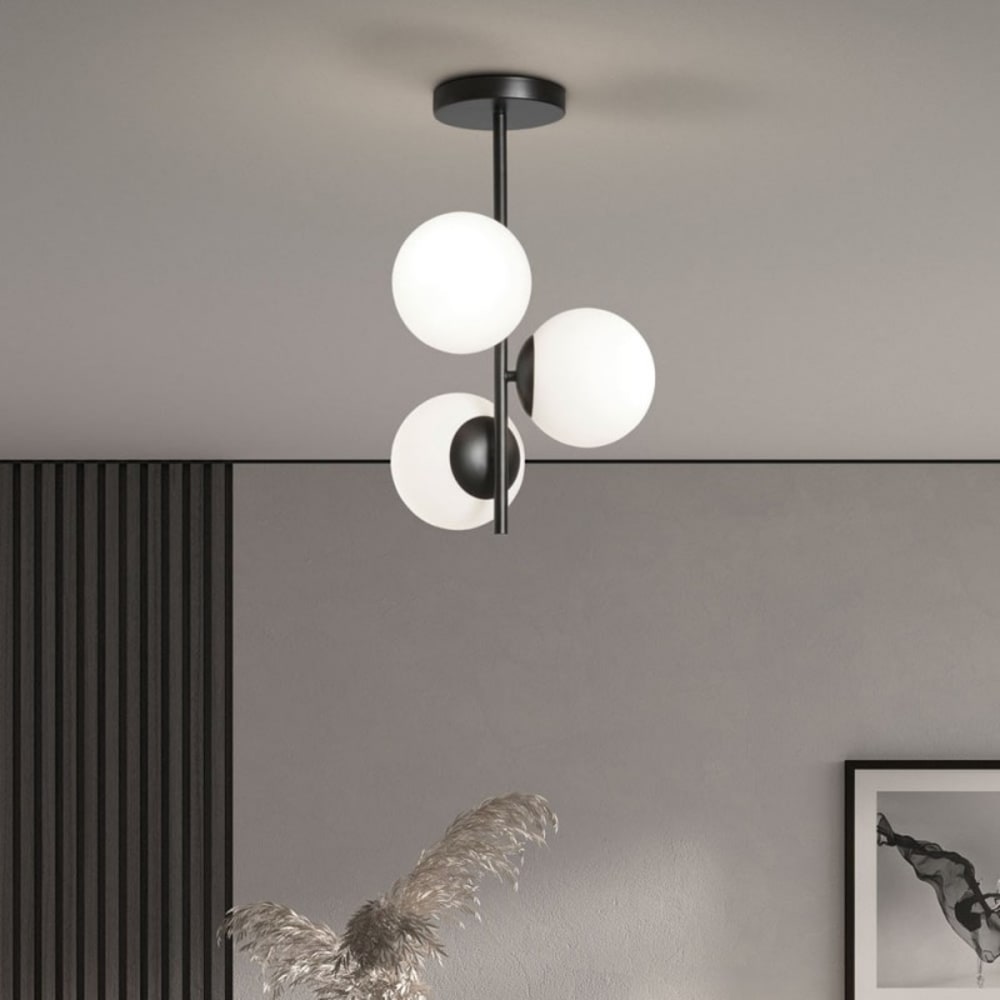 Plafonnier métal noir et verre blanc — vue 3