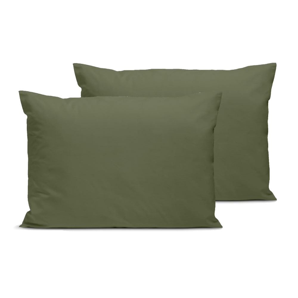 Lot de 2 taies d'oreiller percale de coton kaki 50x75cm