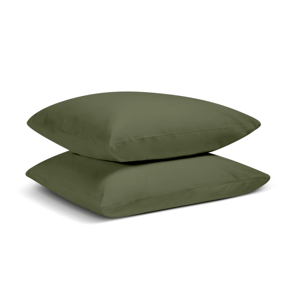Lot de 2 taies d'oreiller percale de coton kaki 50x75cm - Maisons du Monde
