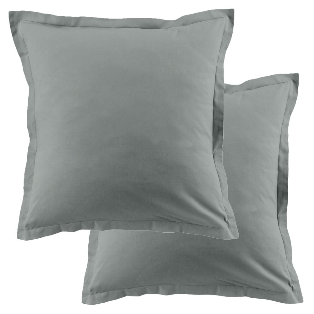 Lot de 2 taies d'oreiller carrées coton gris argent 63x63 cm