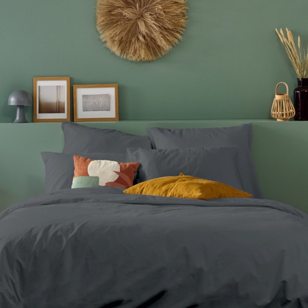 Taie d'oreiller unie en percale de coton anthracite 65x65cm — vue 3