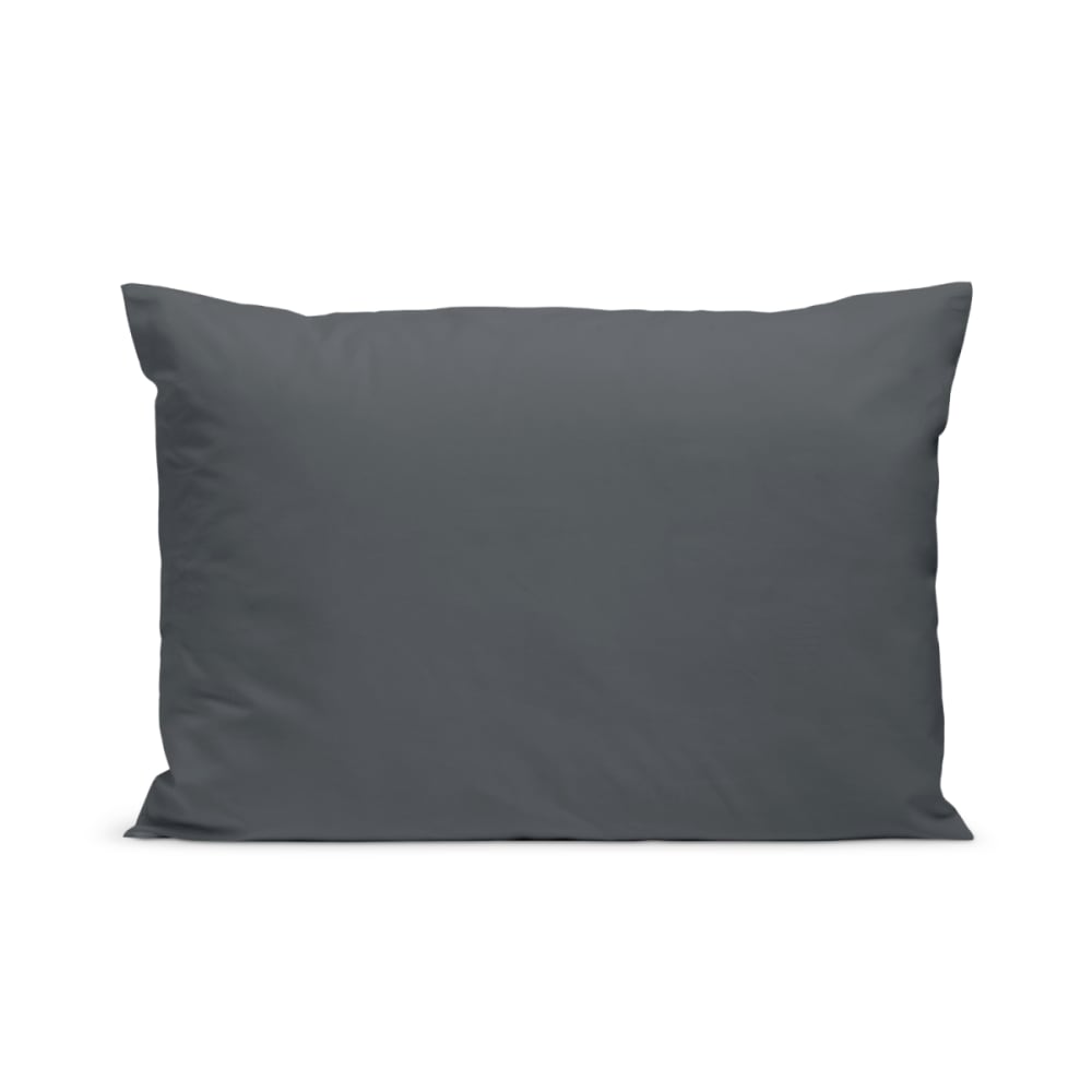 Taie d'oreiller unie en percale de coton anthracite 50x75cm