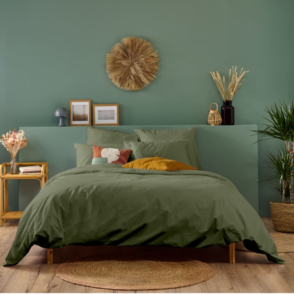 Parure de lit 1 personne coton percale kaki 140x200cm — vue 4
