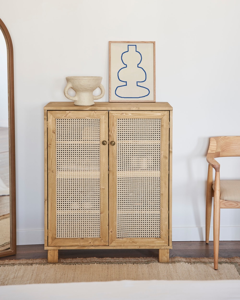 Mueble zapatero con puertas de mimbre natural de 100 cm - Maisons du Monde