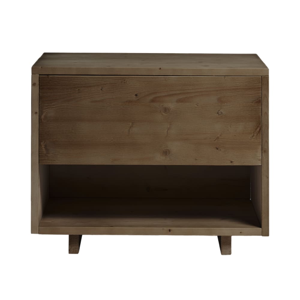 Mesita de noche de madera maciza de abeto en color marrón
