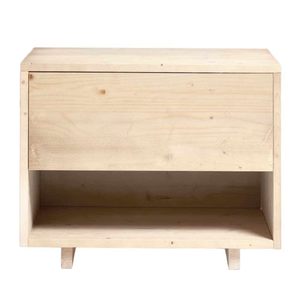 Mesita de noche de madera maciza de abeto en color beige