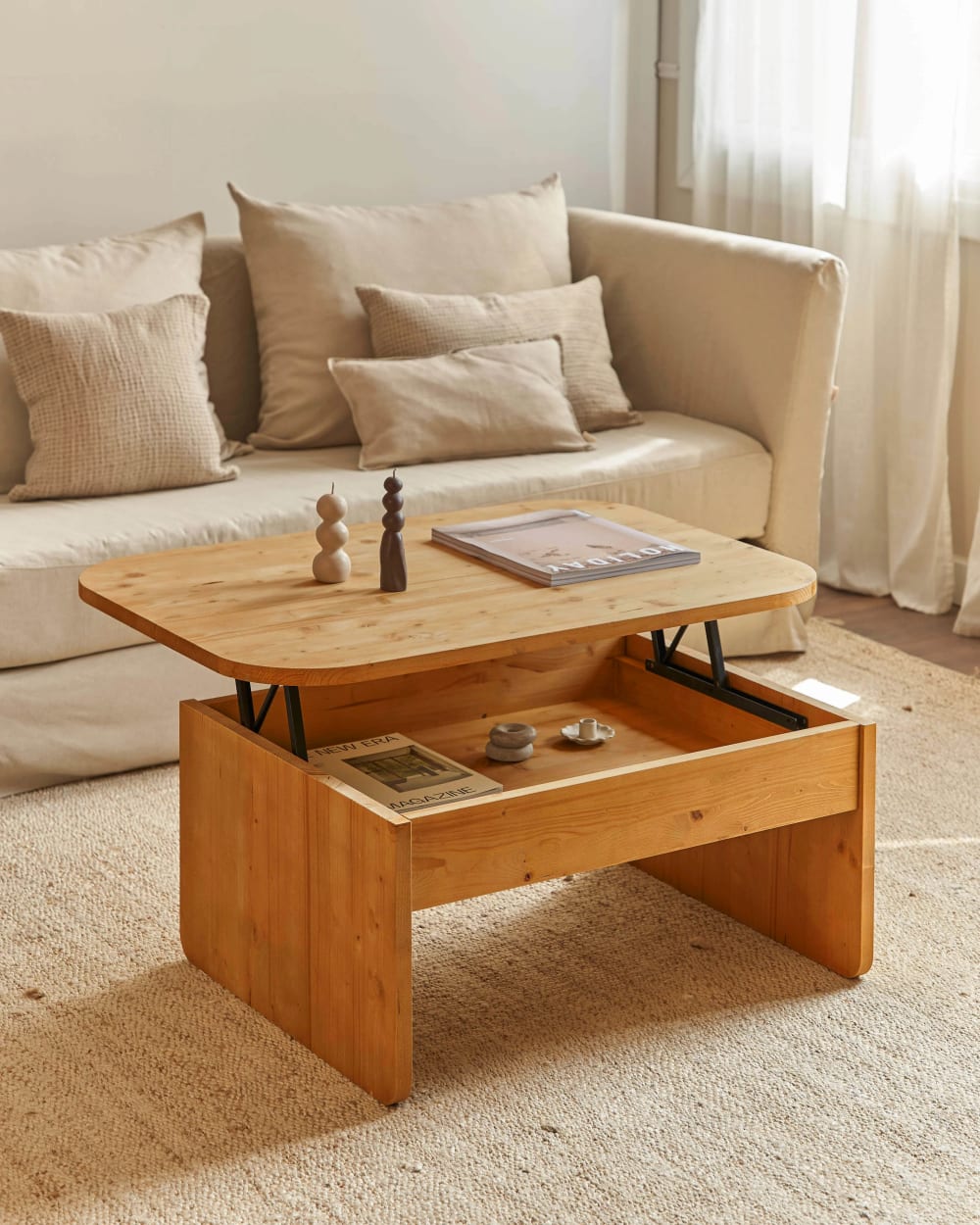 Mesa de centro elevadora de madera de abeto en color marrón claro - Maisons du Monde