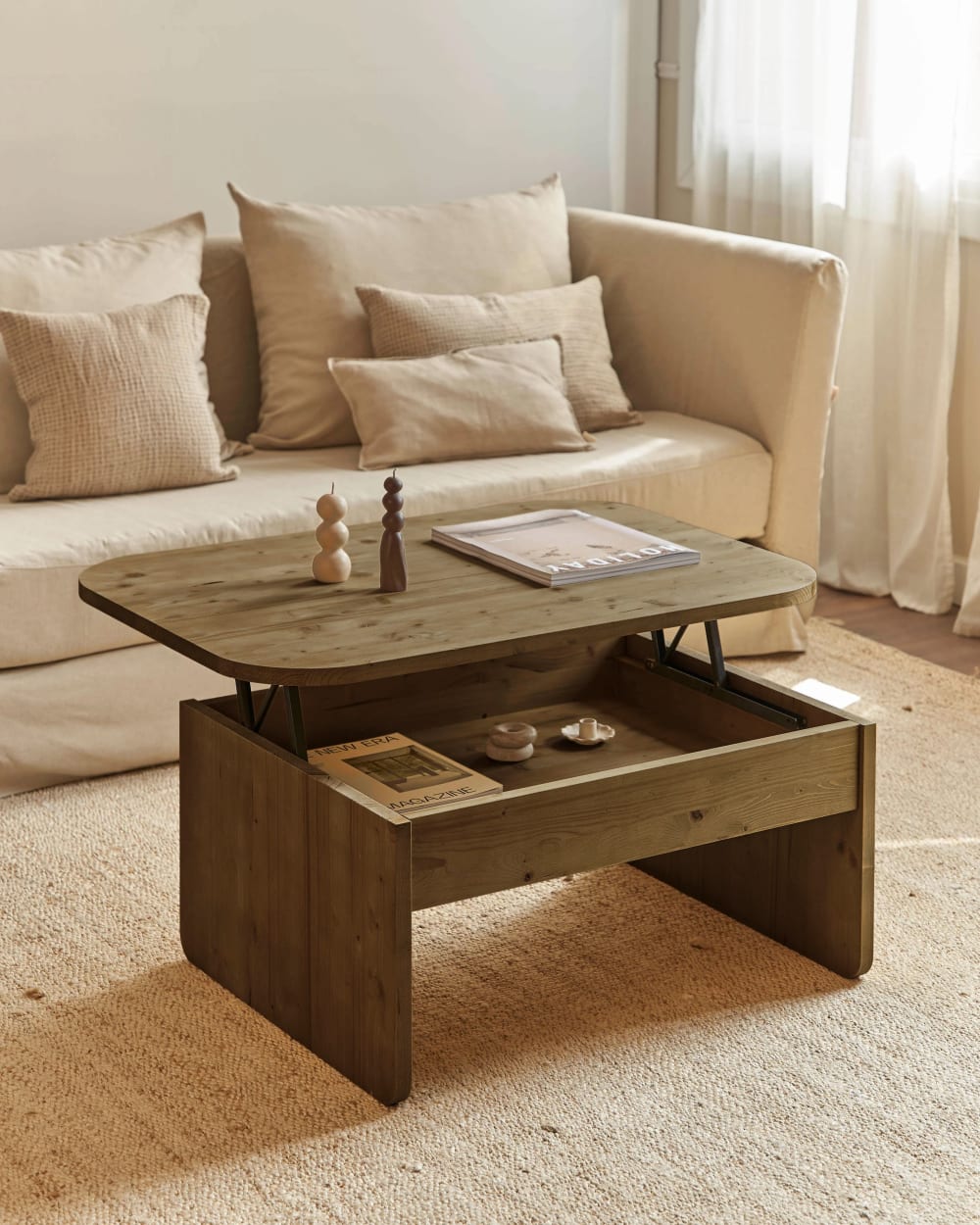 Couchtisch höhenverstellbar aus Tannenholz Braun - Maisons Du