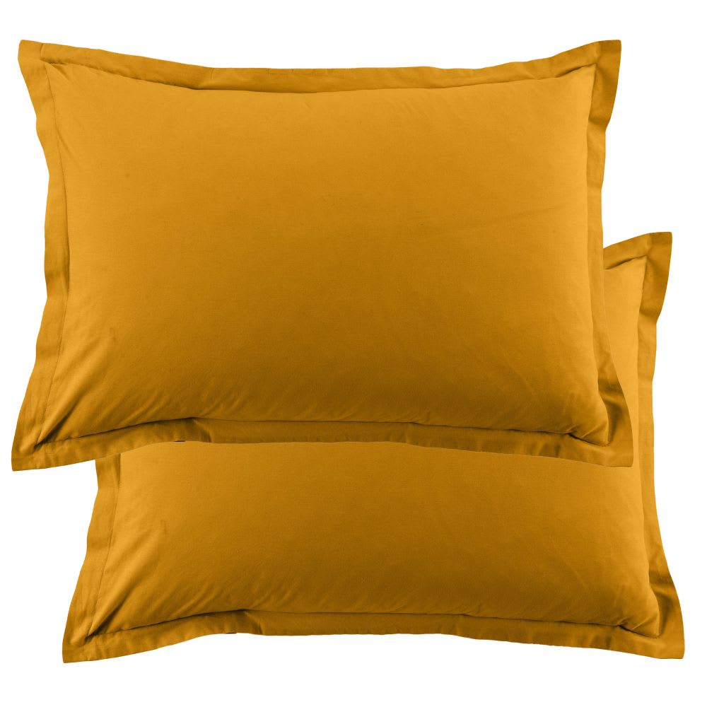 Lot de 2 taies d'oreiller rectangles coton jaune safran 50x70 cm