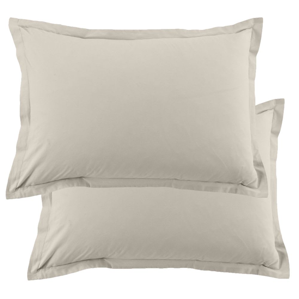 Lot de 2 taies d'oreiller rectangles coton beige ivoire 50x70 cm