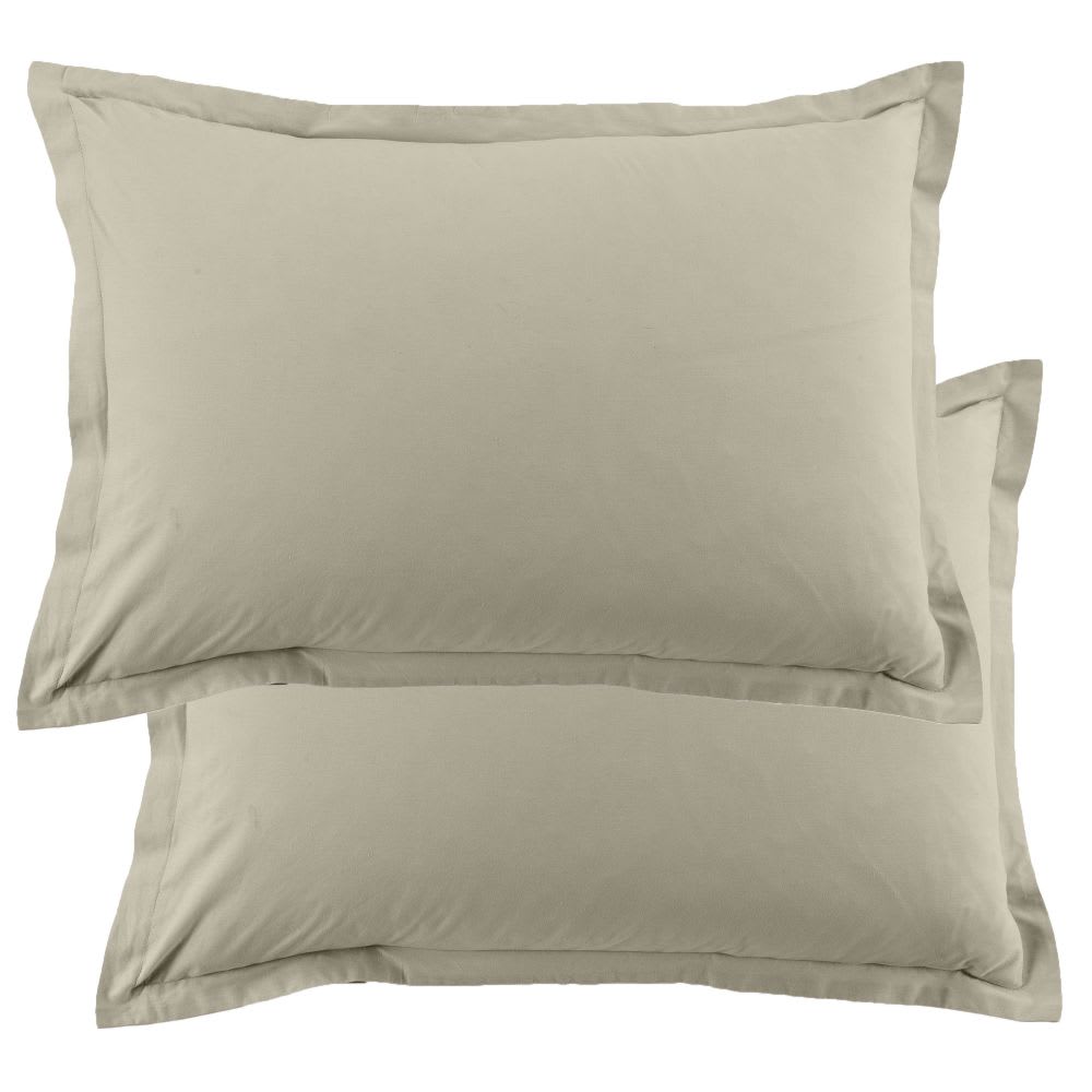 Lot de 2 taies d'oreiller rectangles coton beige latte 50x70 cm