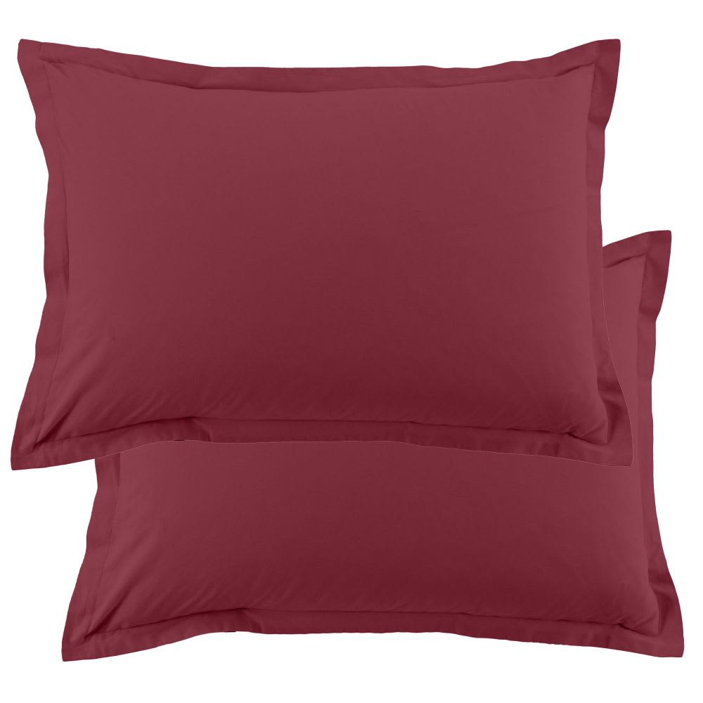 Lot de 2 taies d'oreiller rectangles coton rouge cerise 50x70 cm