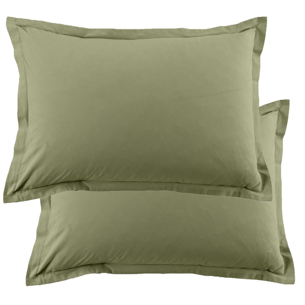 Lot de 2 taies d'oreiller rectangles coton vert verveine 50x70 cm