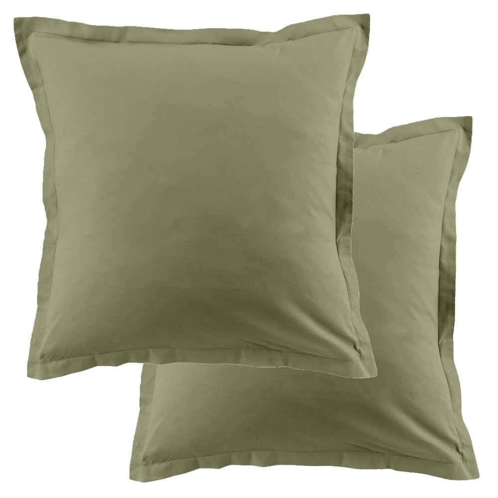 Lot de 2 taies d'oreiller carrées coton vert verveine 63x63 cm