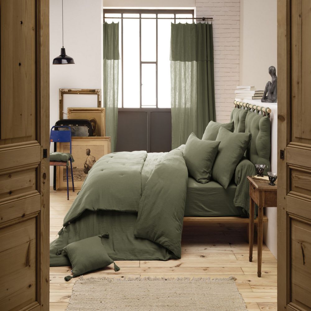 Rideau ajustable gaze de coton vert 140x300 cm — vue 4