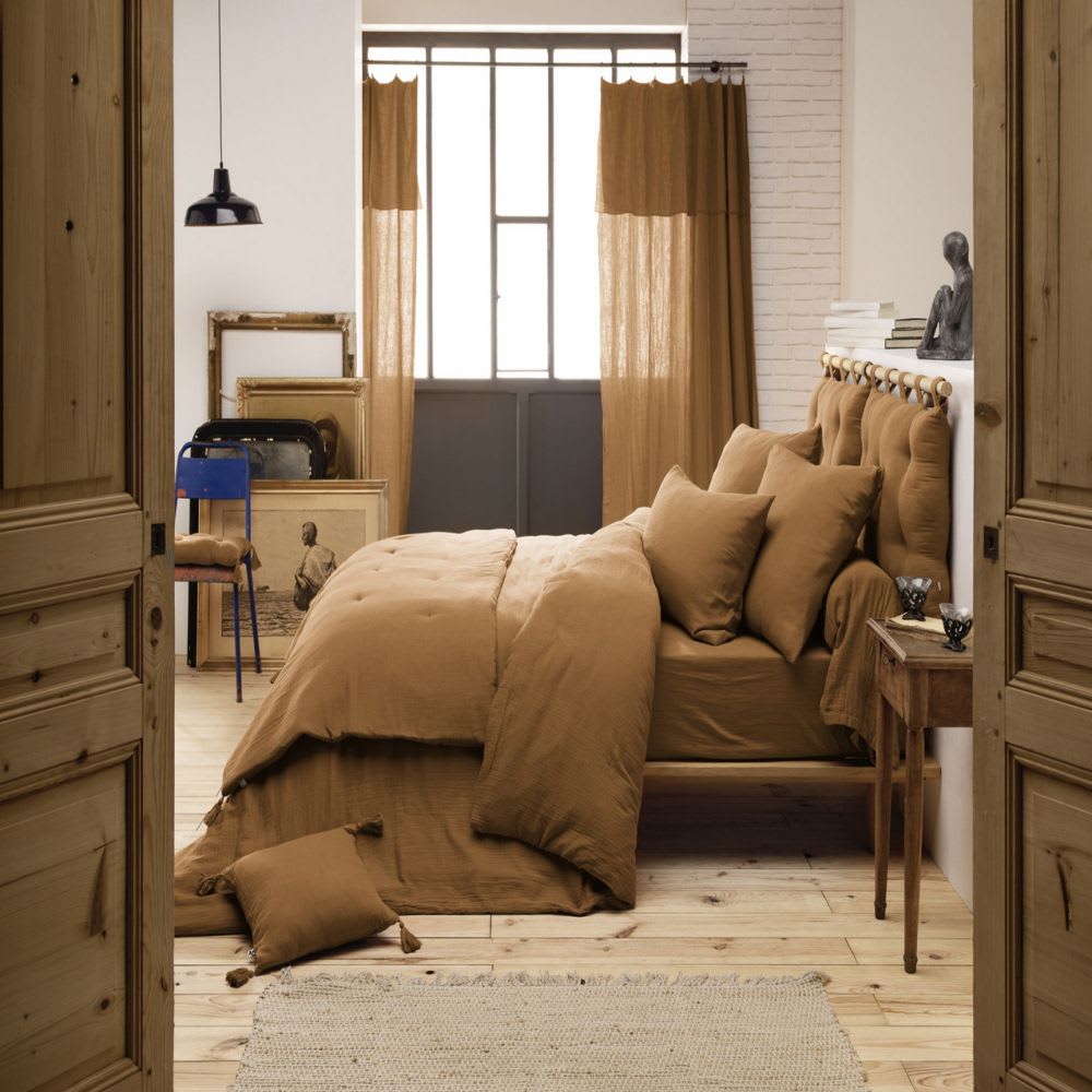 Rideau ajustable gaze de coton marron 140x300 cm — vue 4